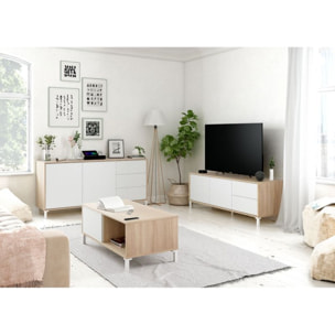 Mueble TV Brooklyn Blanco Artik (Blanco Mate) - Roble Canadian