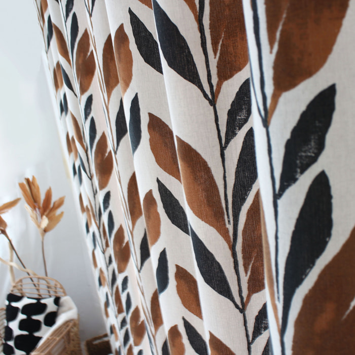 Rideau motif végétal tamisant en coton recyclé - Blanc