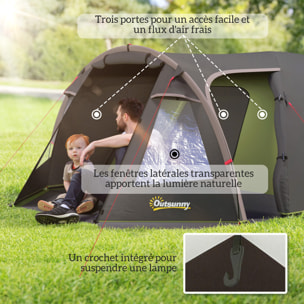 Tente camping 2-4 places - tente tunnel familiale - imperméabilité 3000mm - dim. 3,6 x 2,5 x 1,3 m - sac inclus - noir