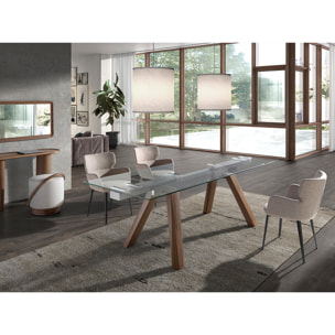 Mesa comedor extensible rectangular con tapa de cristal templado 160x90x76cm