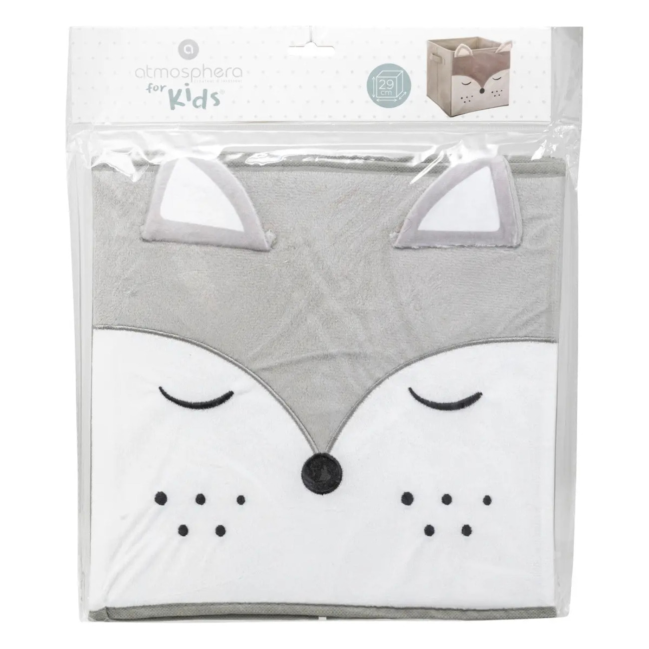 Bac de rangement renard velours gris 29x29cm