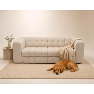 Violette - Canapé 3 places convertible express couchage quotidien 140 cm matelas 14 cm en velours gaufré - Beige