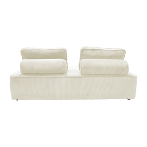 Lot de 2 chauffeuses LAO 2 places pour canapé modulable velours côtelé crème. L 180 x P 90 x H 78cm