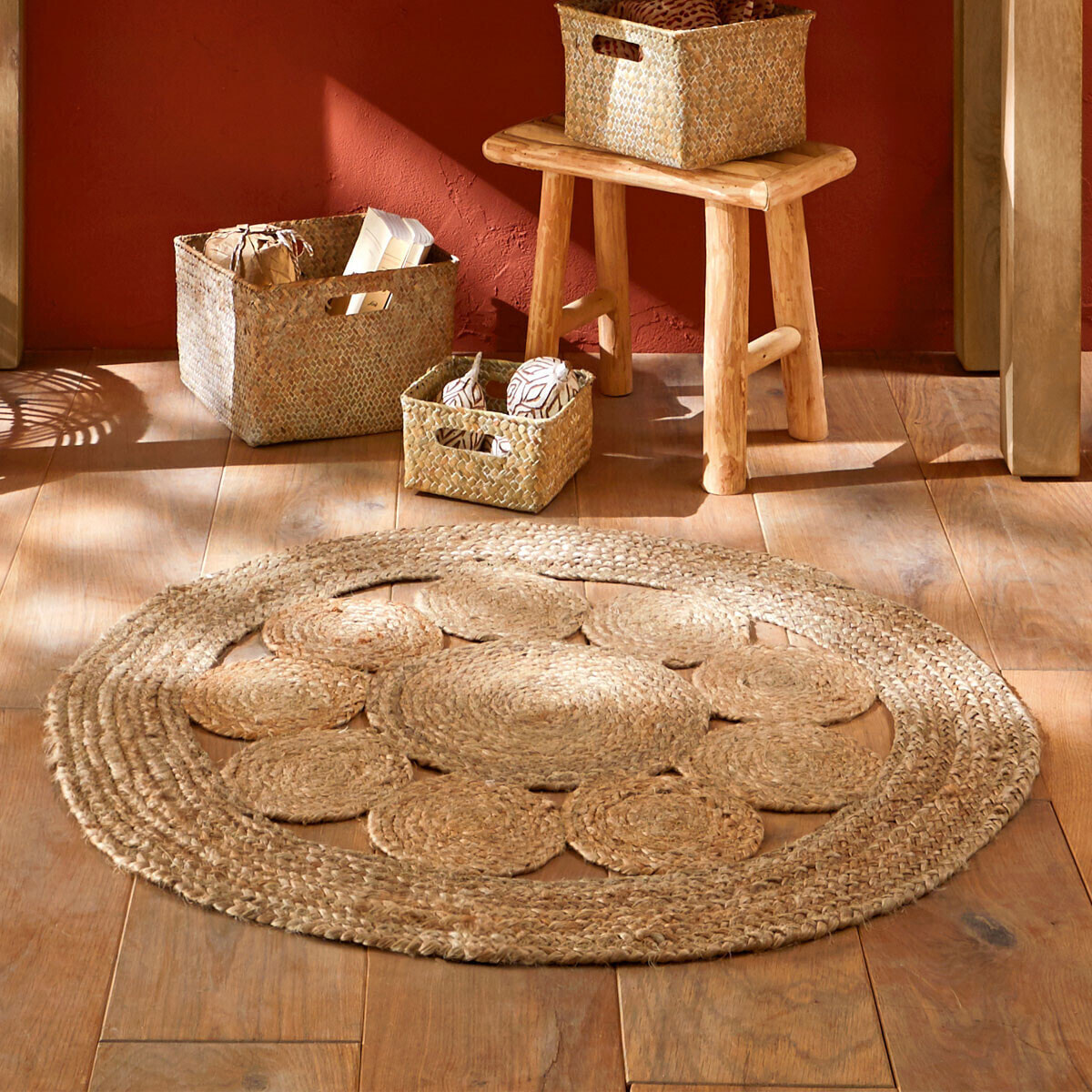Tapis ajouré "Esra" en jute D80 cm
