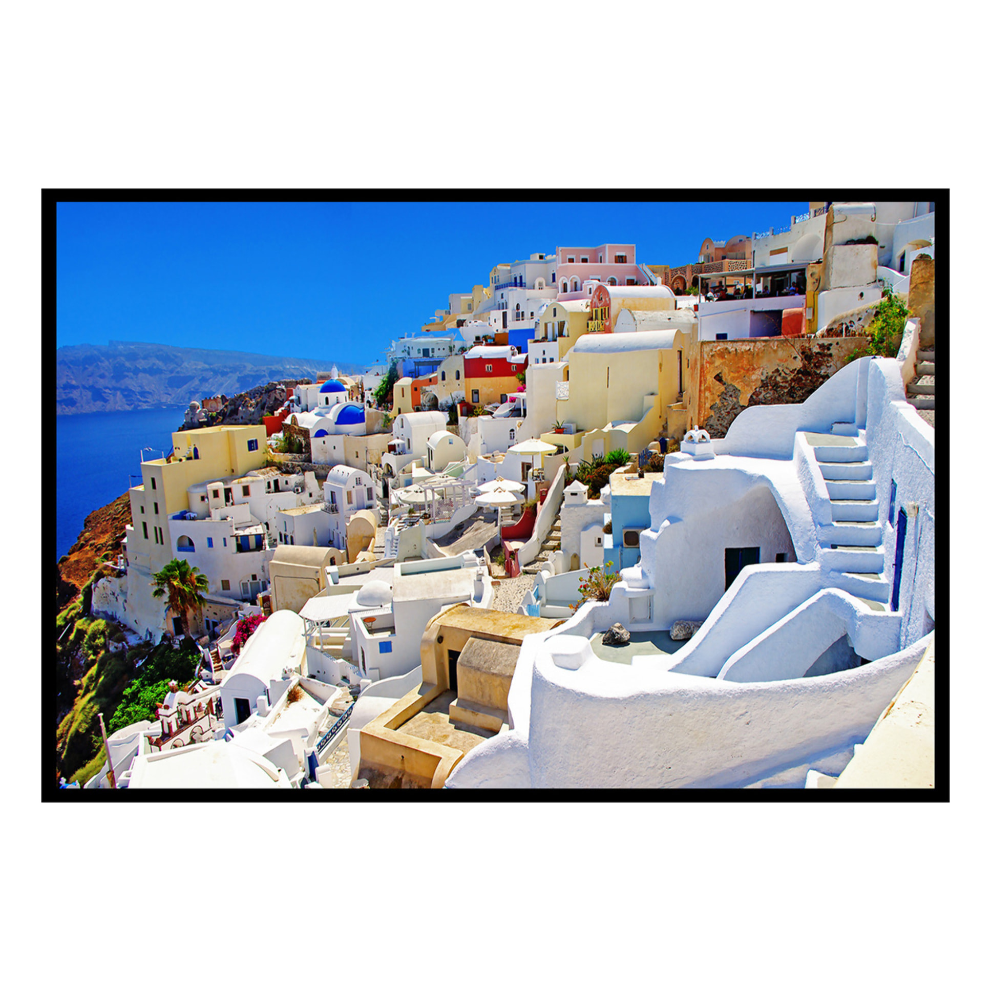 Affiche encadrée village blanc de Santorin Affiche + cadre en métal - Noir