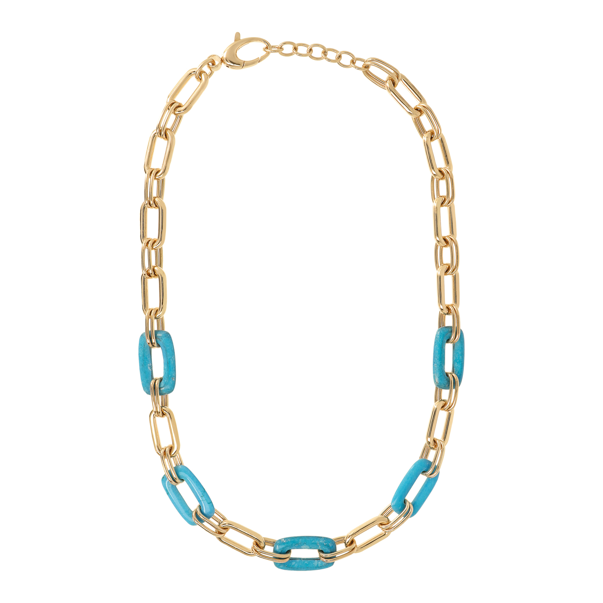 Collana Golden con Maglie Rettangolari in Magnesite Azzurra