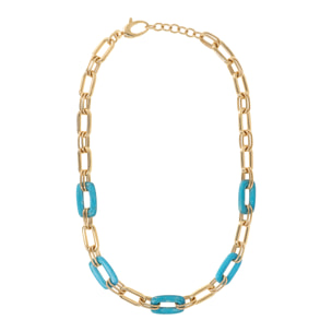 Collana Golden con Maglie Rettangolari in Magnesite Azzurra