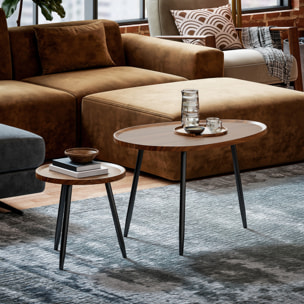 Lot de 2 tables basses gigognes design piètement effilé métal noir effet bois de noyer