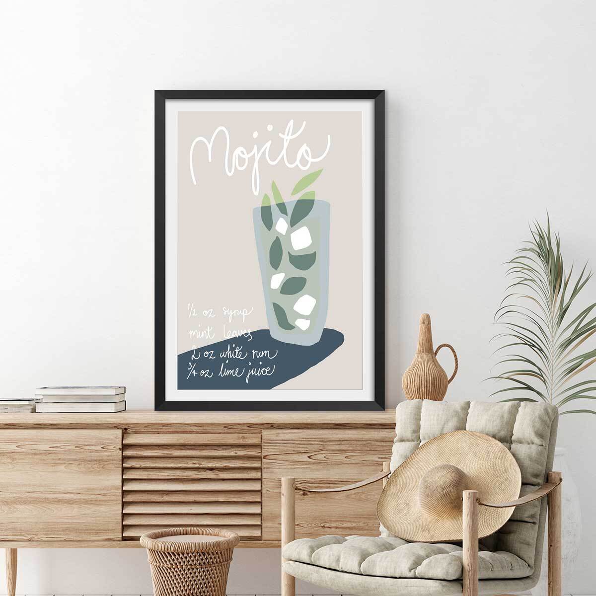 Affiche  pause mojito Affiche sous cadre noir