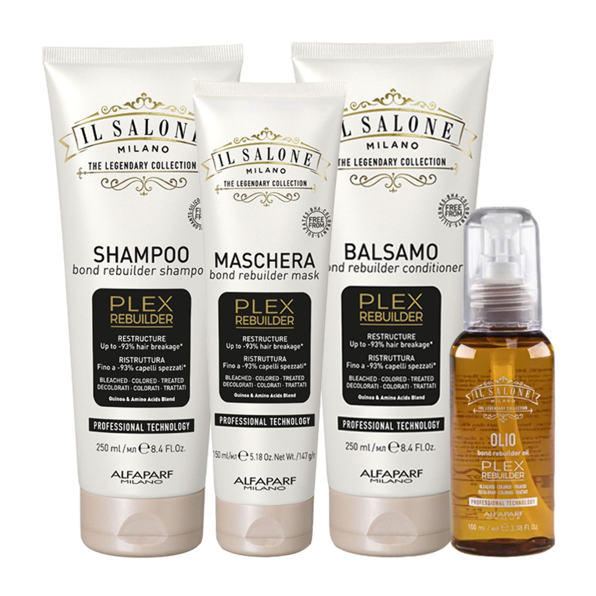 ALFAPARF MILANO Kit Il Salone Plex Shampoo 250ml + Mask 150ml + Conditioner 250ml + Oil 100ml