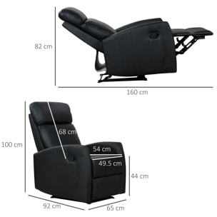 Fauteuil de relaxation inclinable 170° avec repose-pied ajustable revêtement synthétique noir