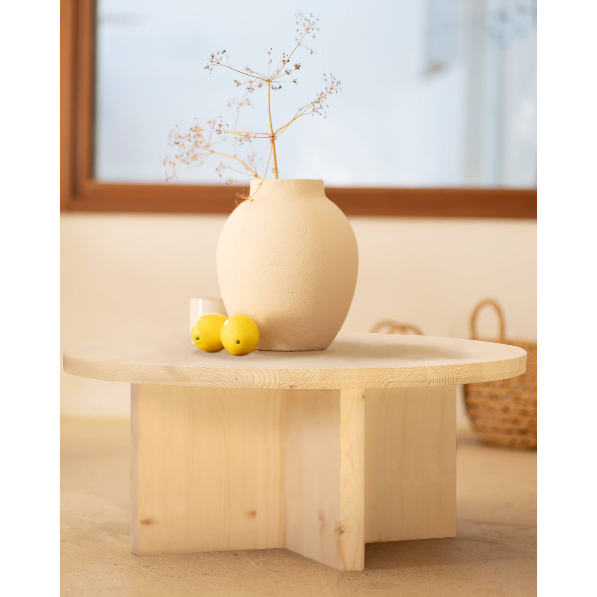 Pack 2 tables basses rondes en bois massif ton naturel 80x80cm Hauteur: 30 Longueur: 80 Largeur: 80