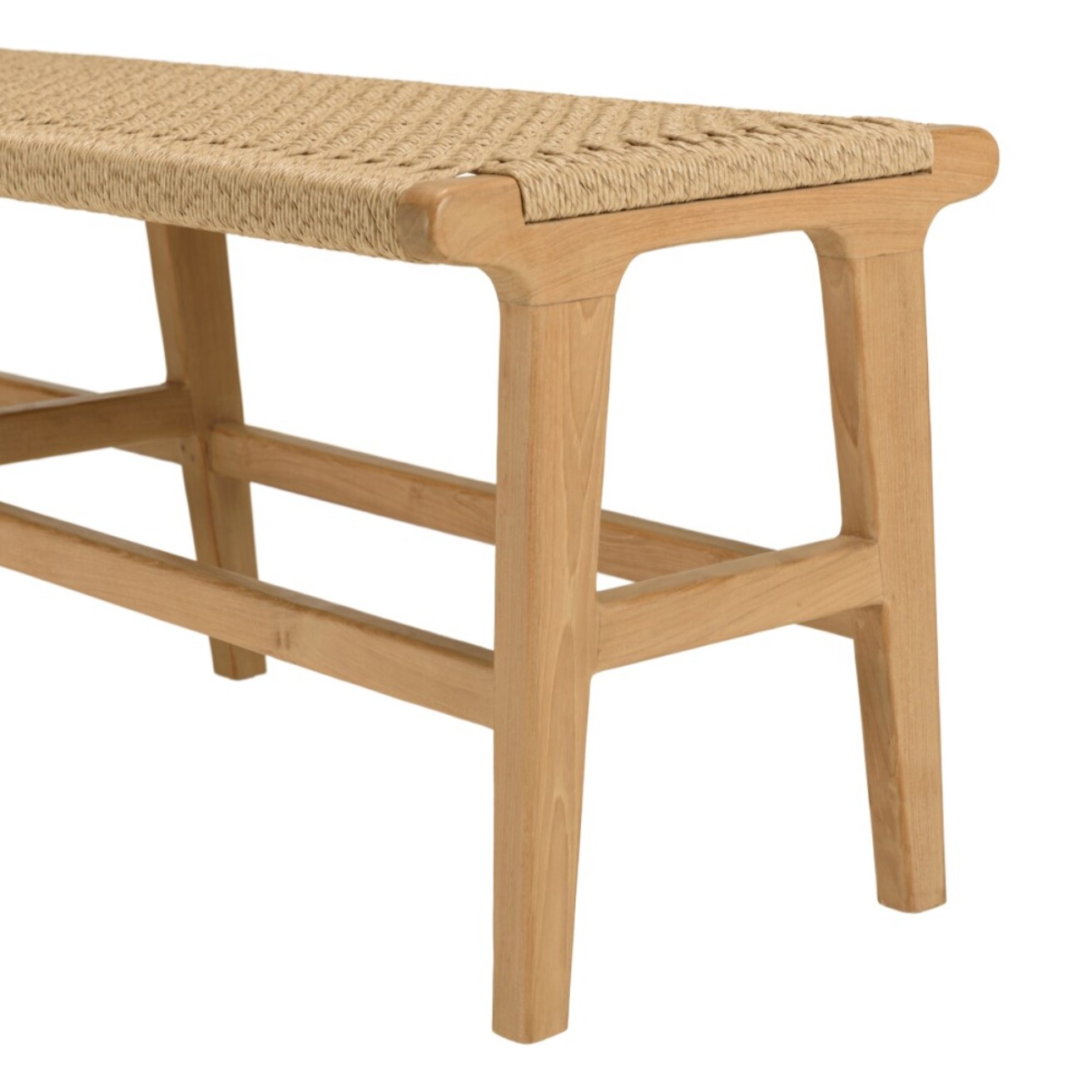 VALERIA - Banc de jardin 3 places teck assise rotin synthétique beige