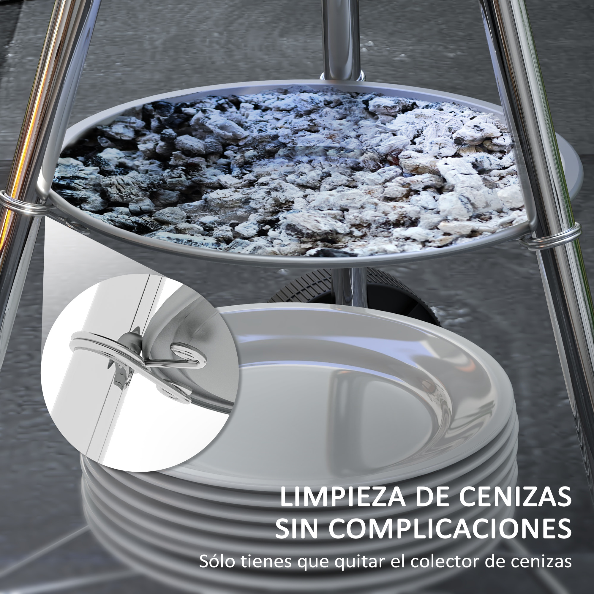 Barbacoa de Carbón Vegetal con Ruedas Parilla de Carbón BBQ Portátil Tapa y Tazón Esmaltados Mangos de Madera 48x56x94 cm para Jardín Exterior Picnic Acampada