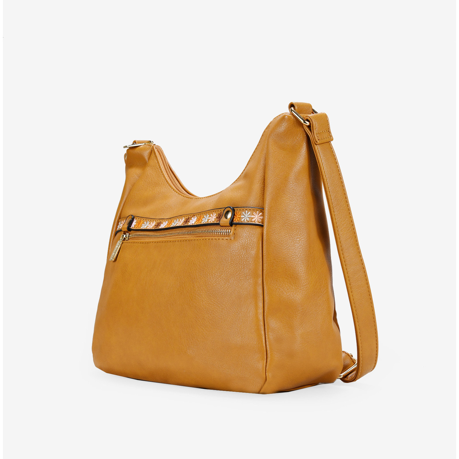 Bolso bandolera marrón con bordado