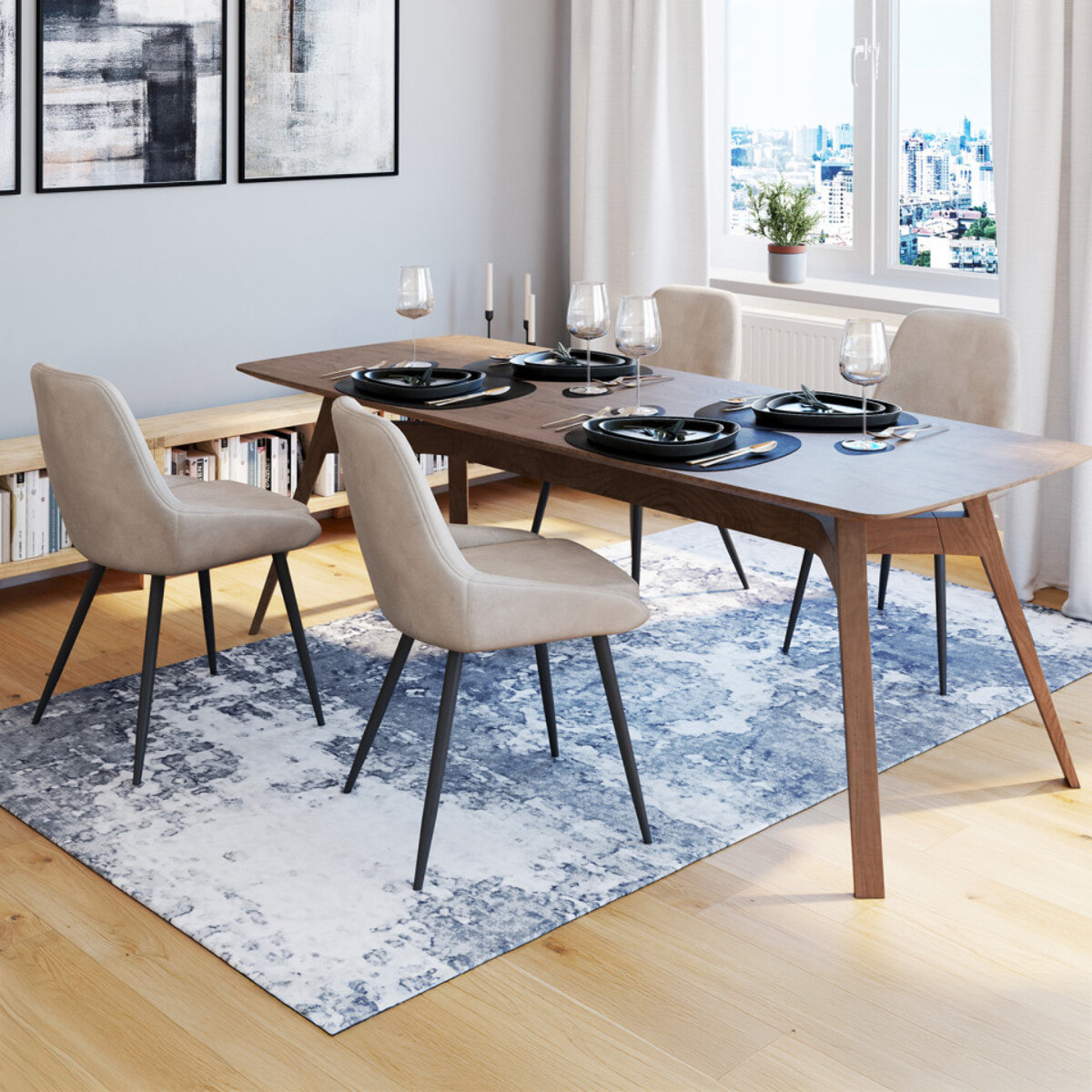 Chaises Olivia en velours taupe et pieds métal noirs - lot de 4