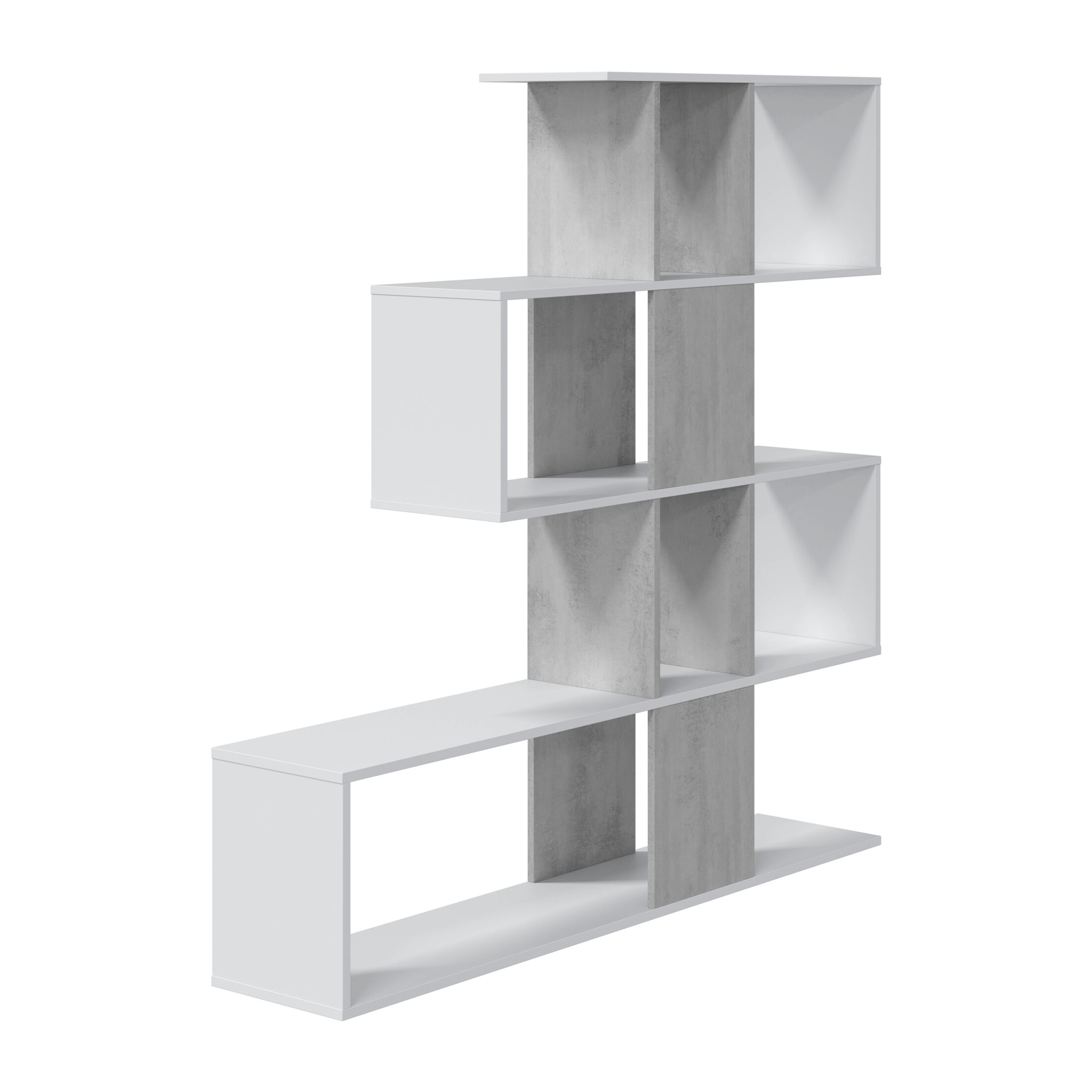 Libreria Elche Design Zig Zag Scaffale Mensola Moderna Mobile per Libri con Ripiani per Soggiorno Salotto 145 x 145 x 29 cm Bianco e Grigio Cemento