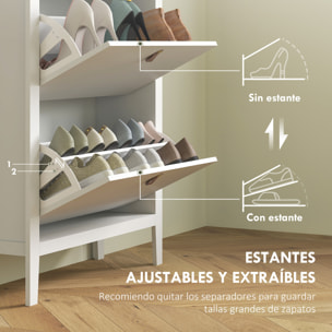 Mueble Zapatero Estrecho Zapatero Entrada Recibidor con 2 Cajones Abatibles Estantes Ajustables y Tiradores de PU para 14 Pares de Zapatos para Pasillo 80x24x95,5 cm Blanco