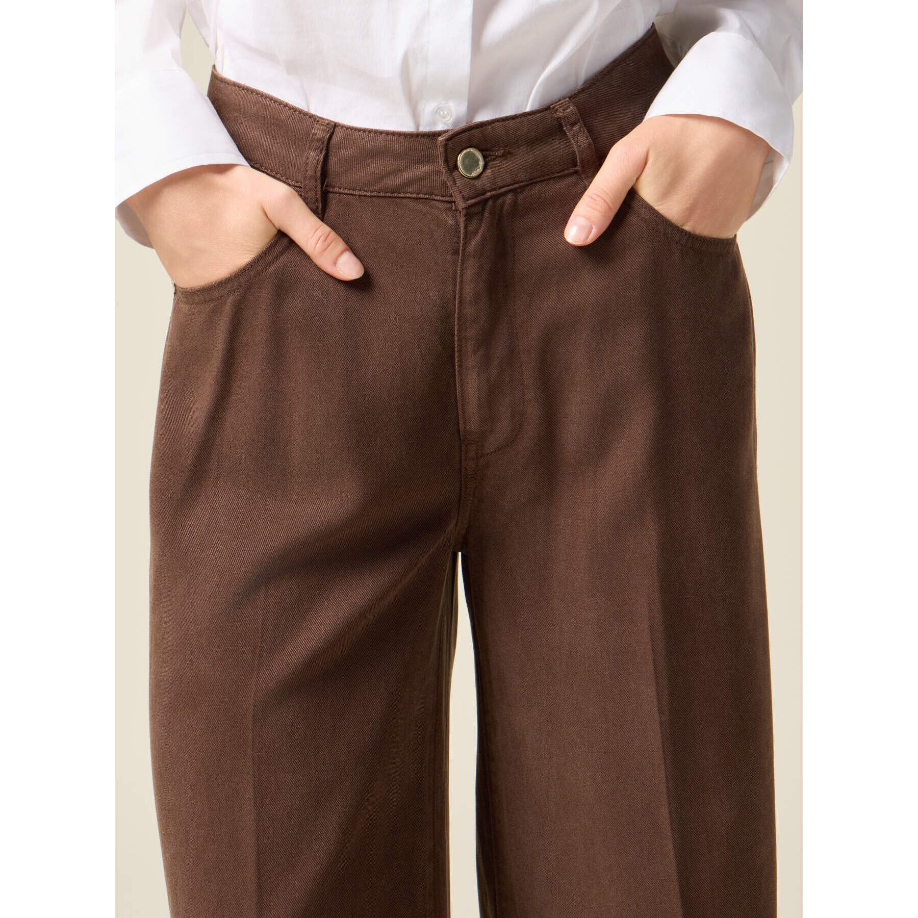 Oltre - Pantalones palazzo de tencel - Marrón