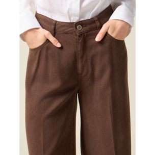 Oltre - Pantalones palazzo de tencel - Marrón