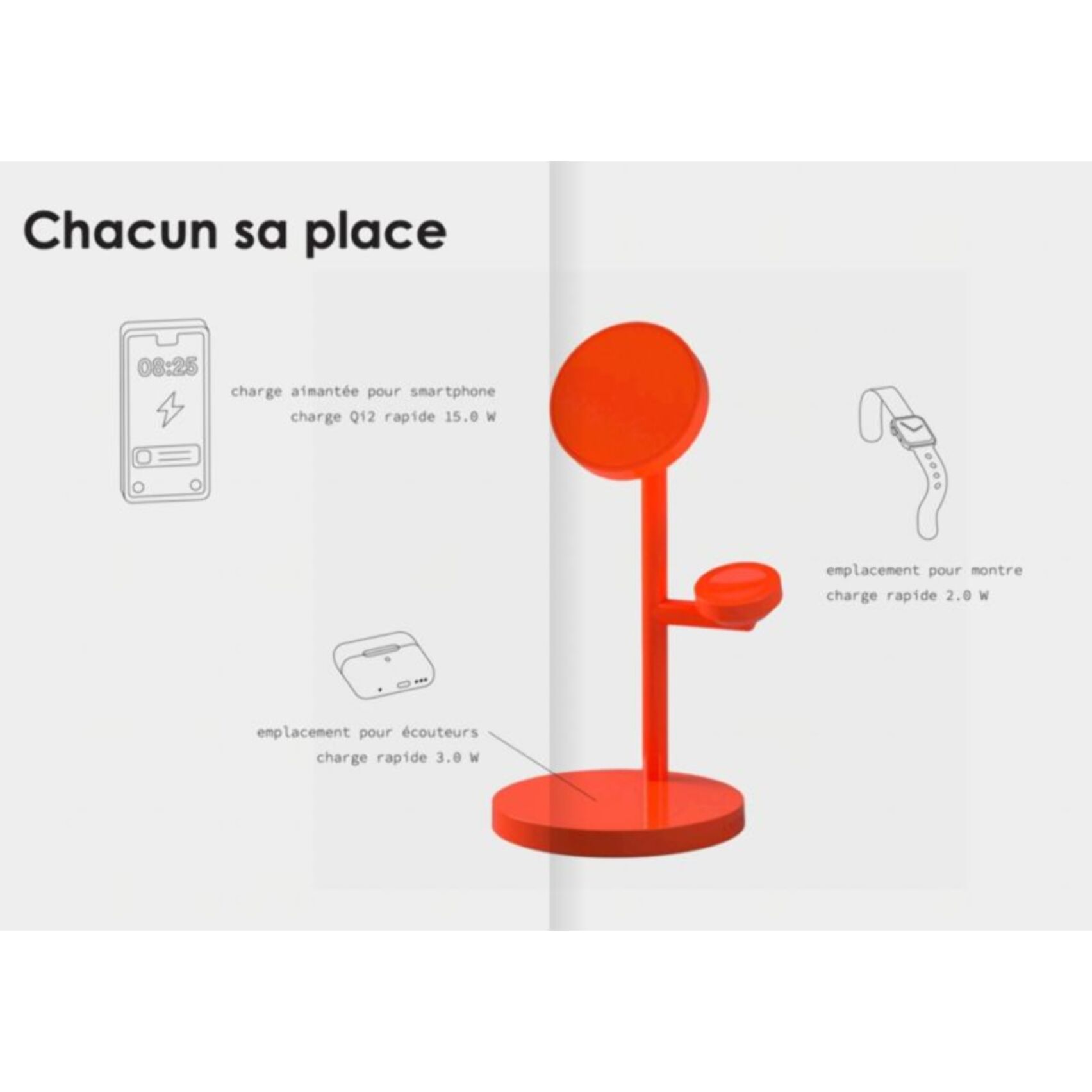 Chargeur CASYX 3 en 1 Charge rapide Qi2 noir
