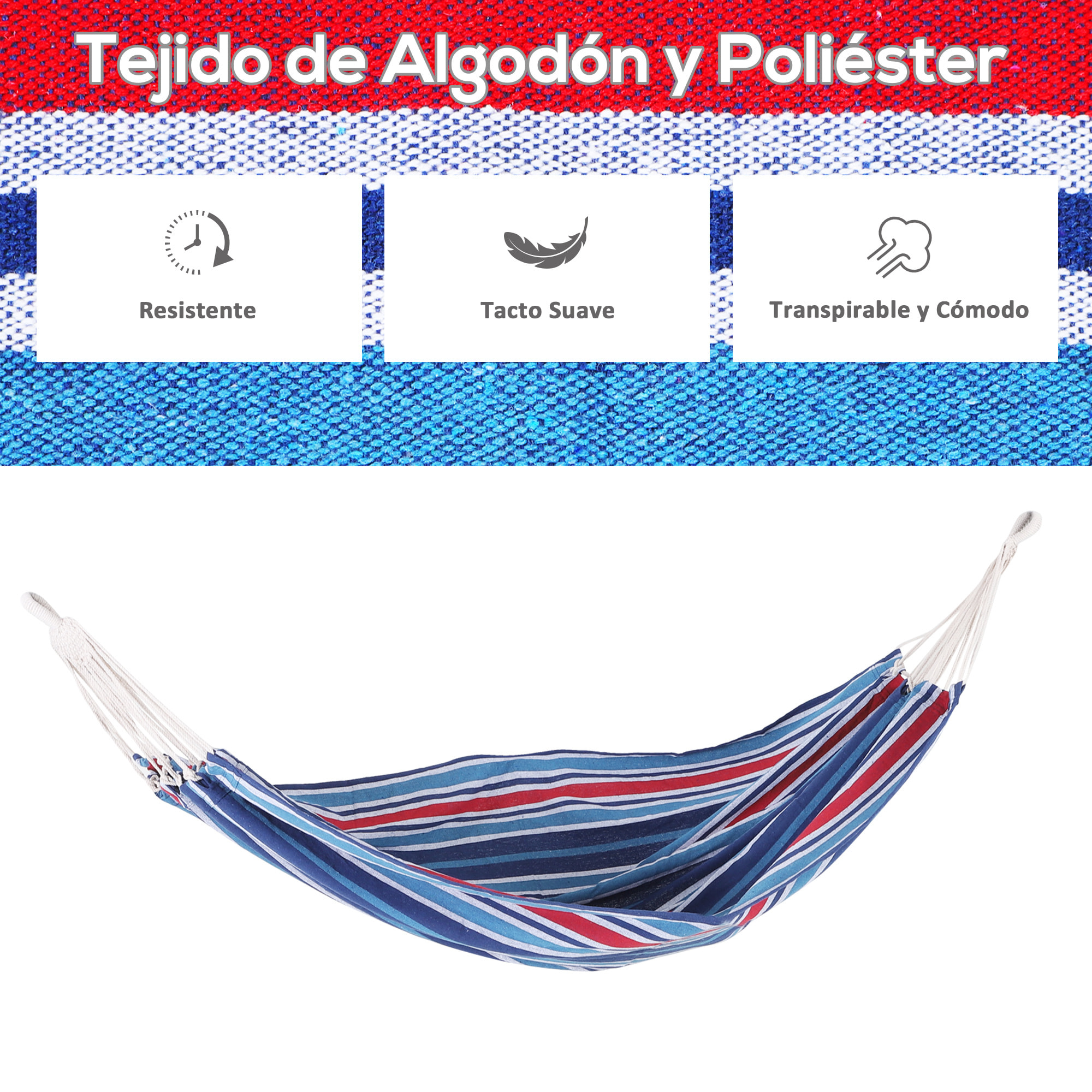 Hamaca Colgar Playa Piscina de Algodon 210 x 150 cm Azul