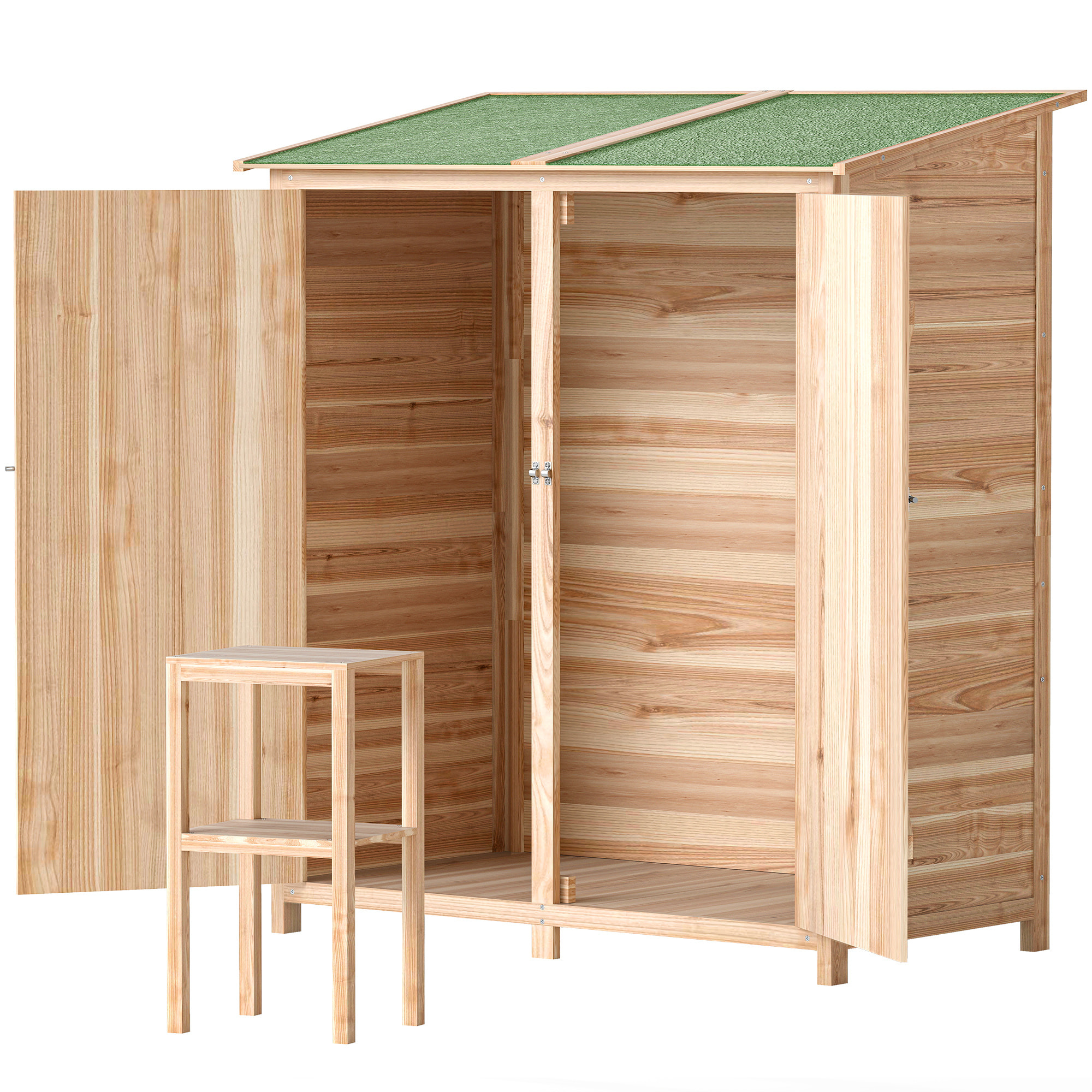 Armoire de jardin bois 2 portes 2 étagères toit bitumé 140 x 75 x 157 cm