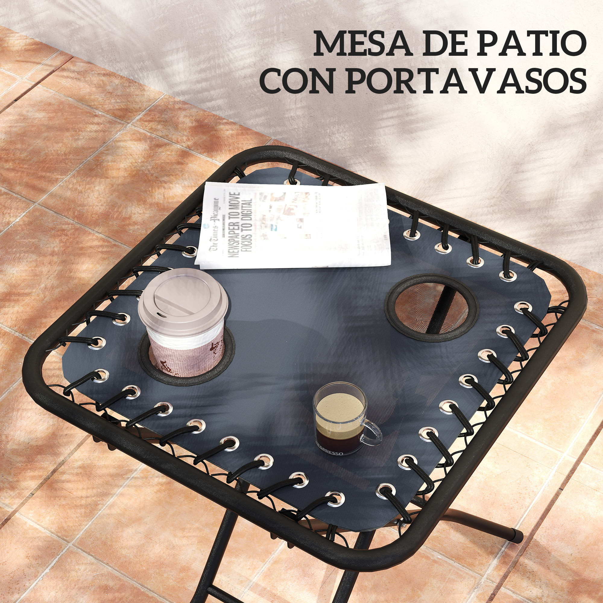 Set de 2 Tumbonas Jardín Exterior Plegables con Mesa Auxiliar Portavasos Tumbonas de Gravedad Cero con Respaldo Ajustable Reposabrazos Extraá­ble para Patio Piscina Terraza Exterior Gris