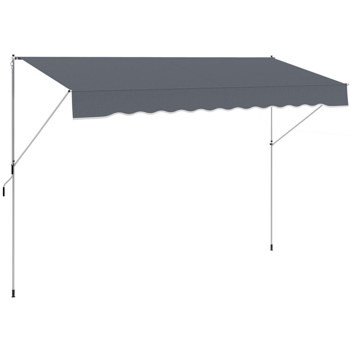 Toldo Manual Retráctil 4x1,2 m, Toldo Exterior Terraza Enrollable, Altura Ajustable 170-280 cm, con Manivela, Anti-UV e Impermeable, Sin Taladro, para Balcón, Jardín, Gris Oscuro