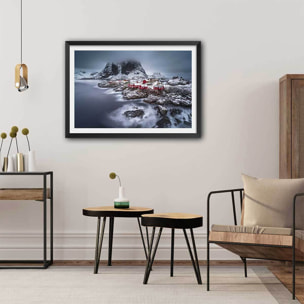 Affiche paysage hiver magique aux lofoten Affiche + cadre en bois - Noir