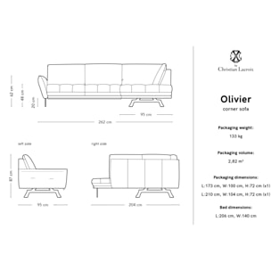 Canapé d'angle droit convertible "Olivier" 5 places en cuir véritable noir