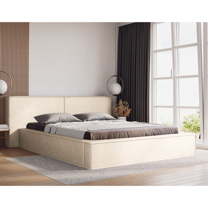 Eros - lit coffre - 160x200 cm - sommier inclus - en velours - Beige
