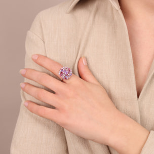 Anello Cocktail in Argento 925 con Pavé Misto di Cubic Zirconia Rosa e Viola Effetto Degradé