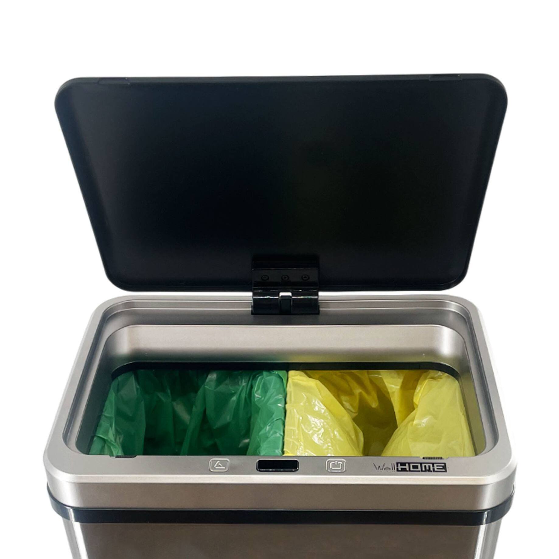 Well home - cubo de basura inteligente para reciclaje con apertura automática y contacto manual 15l+15l 35,5x26x60cm color gris
