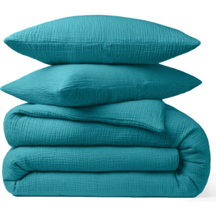 Housse De Couette 100% Gaze De Coton Bleu Enamel