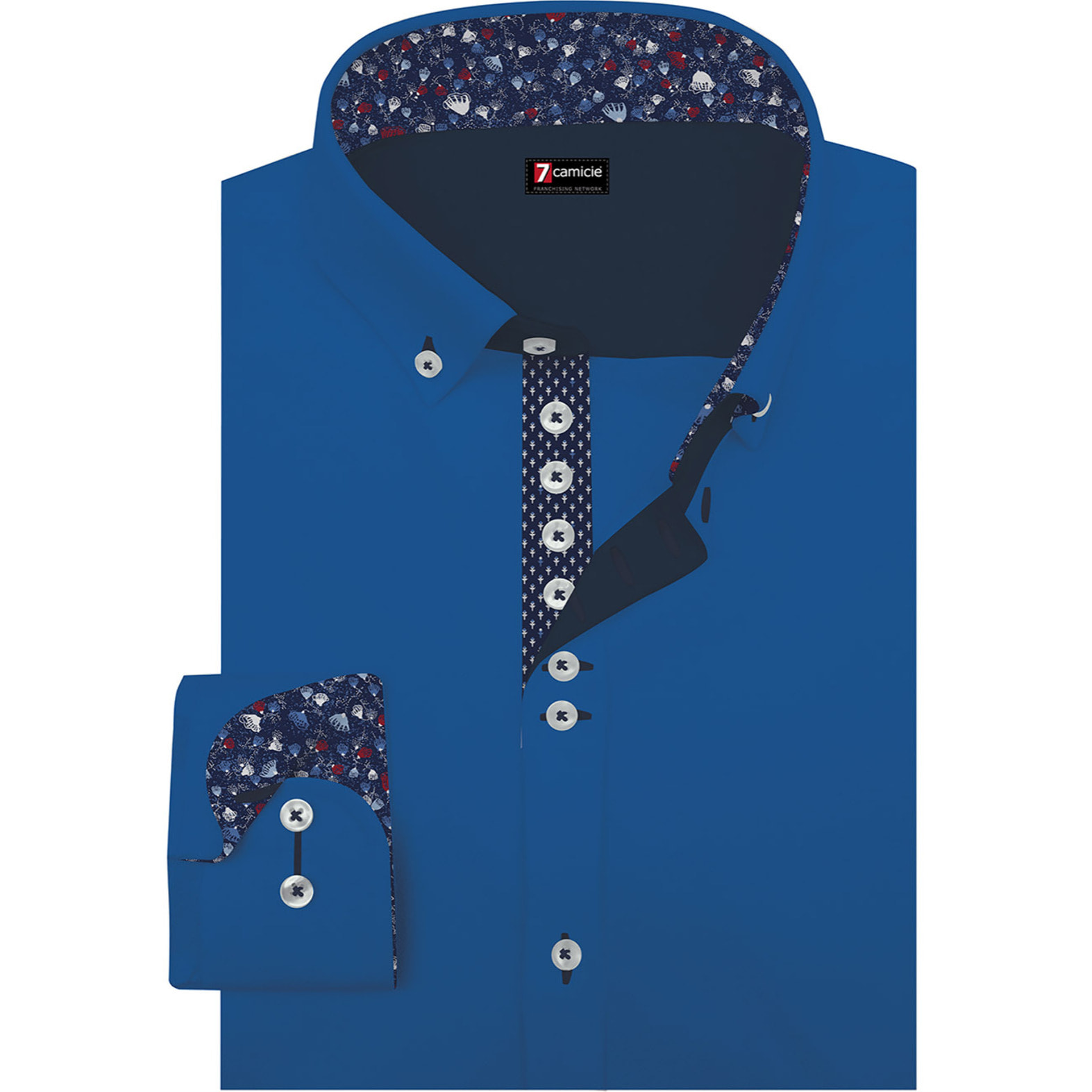 Camicia Uomo 1 Bottoni Button Down Slim Popeline Stretch Unito Bluette