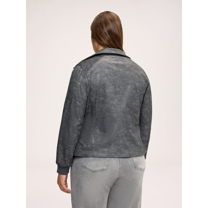Fiorella Rubino - Chaqueta biker con puños de punto elástico - Gris