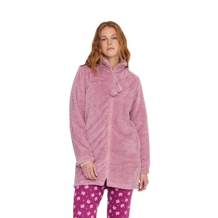 Vestaglia donna bubble in coral con zip Noidinotte