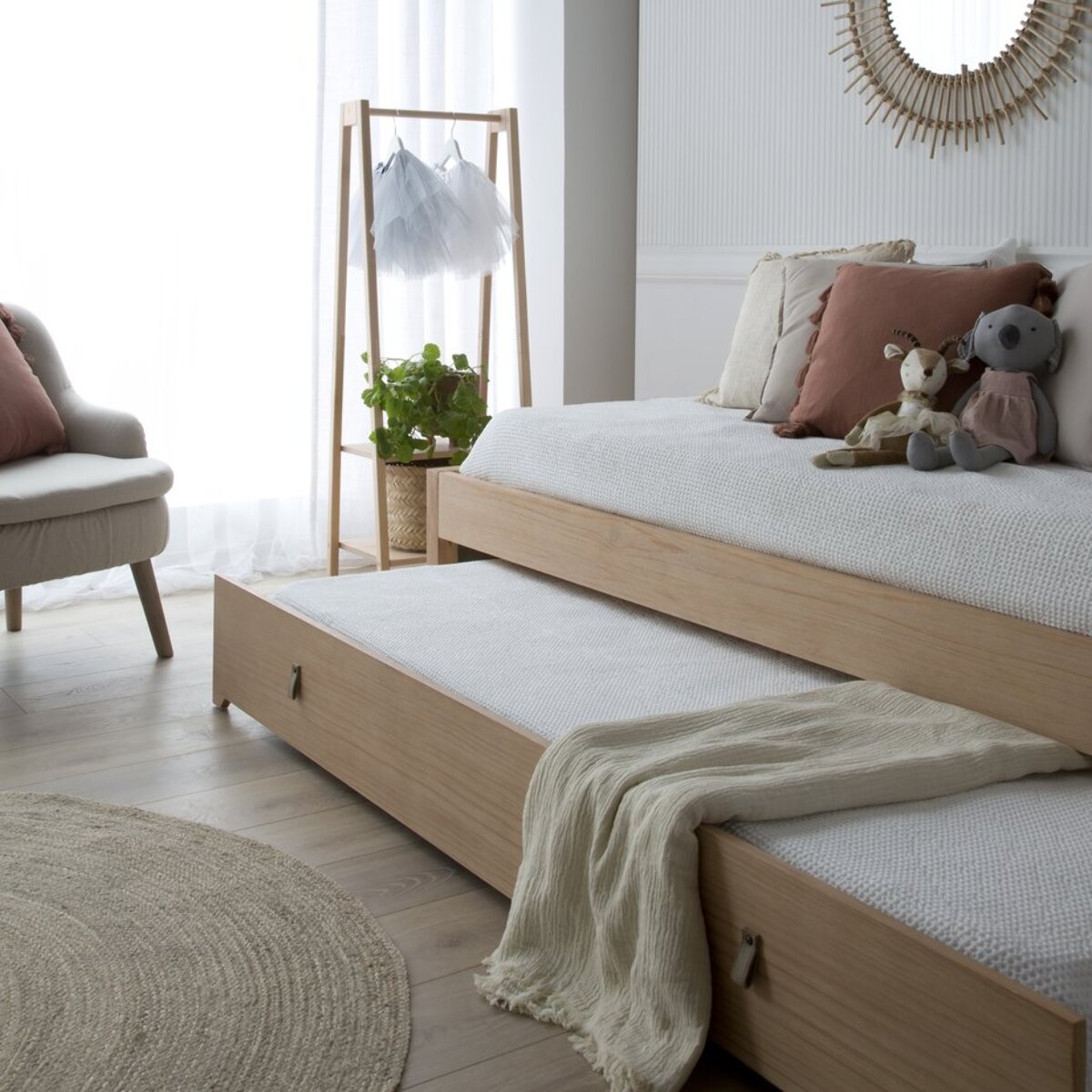 Lit gigogne Kumla -bois massif, panneau de mdf et placage naturel-couleur naturel 213 x 41 x 100 cm