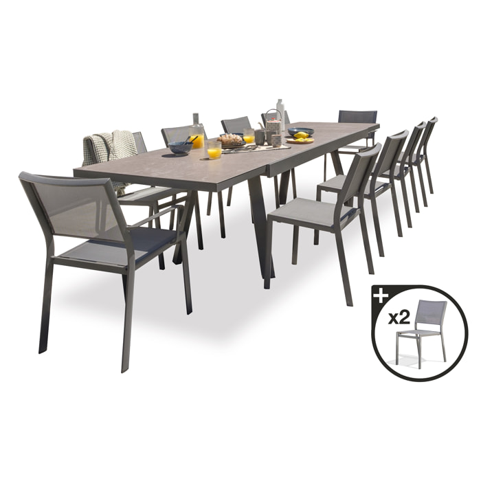 STOCKHOLM - Ensemble repas de jardin 12 places en céramique sur verre