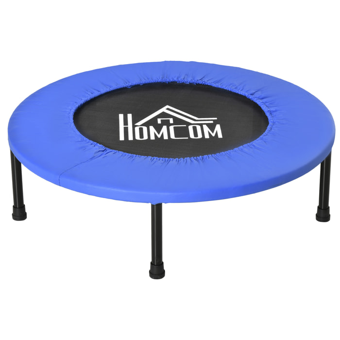 Cama Elástica Fitness Ø81 cm Trampolín de Acero con Borde Protector y 28 Resortes para Ejercicios en Interior y Exterior Carga 100 kg 81x81x22,5 cm Negro y Azul