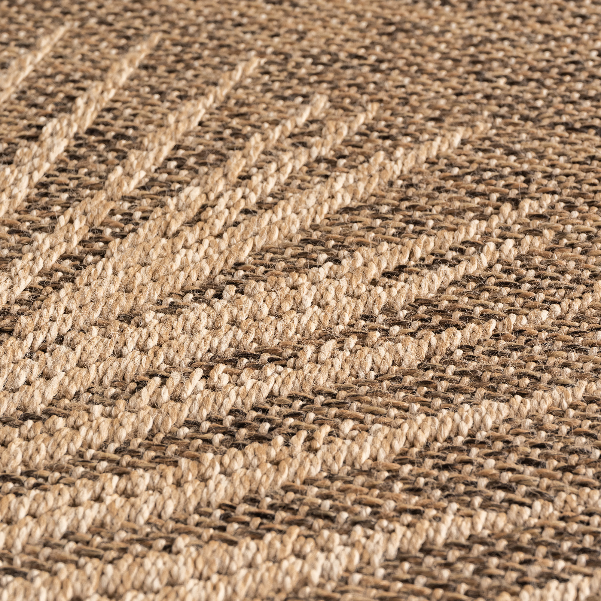 TIMBER - Tapis rond intérieur/extérieur beige effet jute à motif feuille