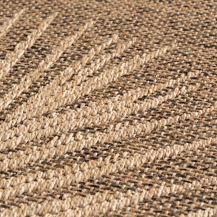 TIMBER - Tapis rond intérieur/extérieur beige effet jute à motif feuille
