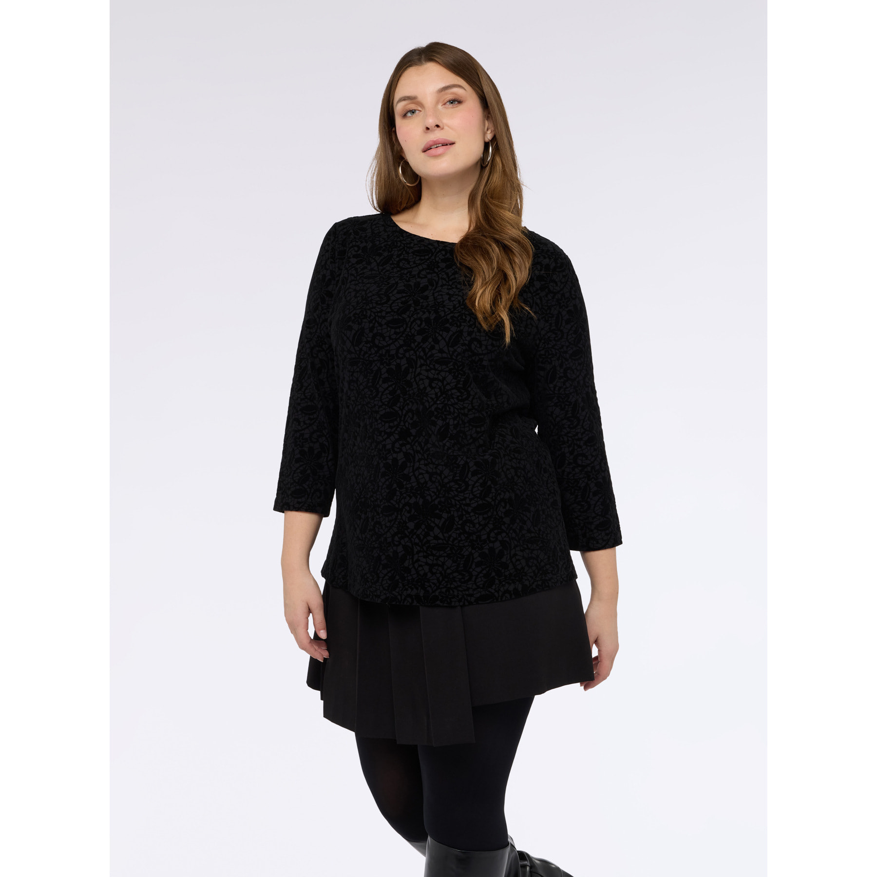 Fiorella Rubino - T-shirt in jersey con stampa pizzo in rilievo - Nero