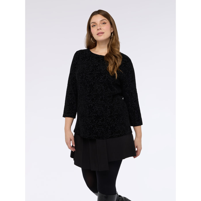 Fiorella Rubino - T-shirt in jersey con stampa pizzo in rilievo - Nero