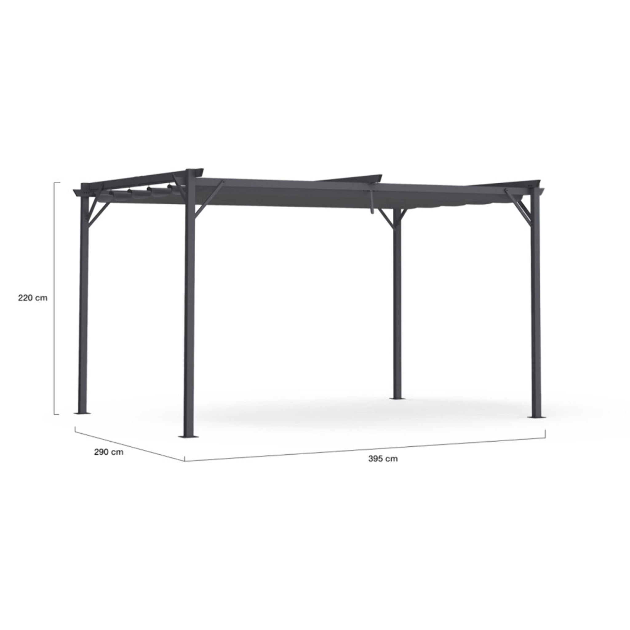 Pergola Marina en acier et toit rétractable gris 3x4m - Structure gris anthracite, toile et stores gris anthracite