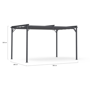 Pergola Marina en acier et toit rétractable gris 3x4m - Structure gris anthracite, toile et stores gris anthracite