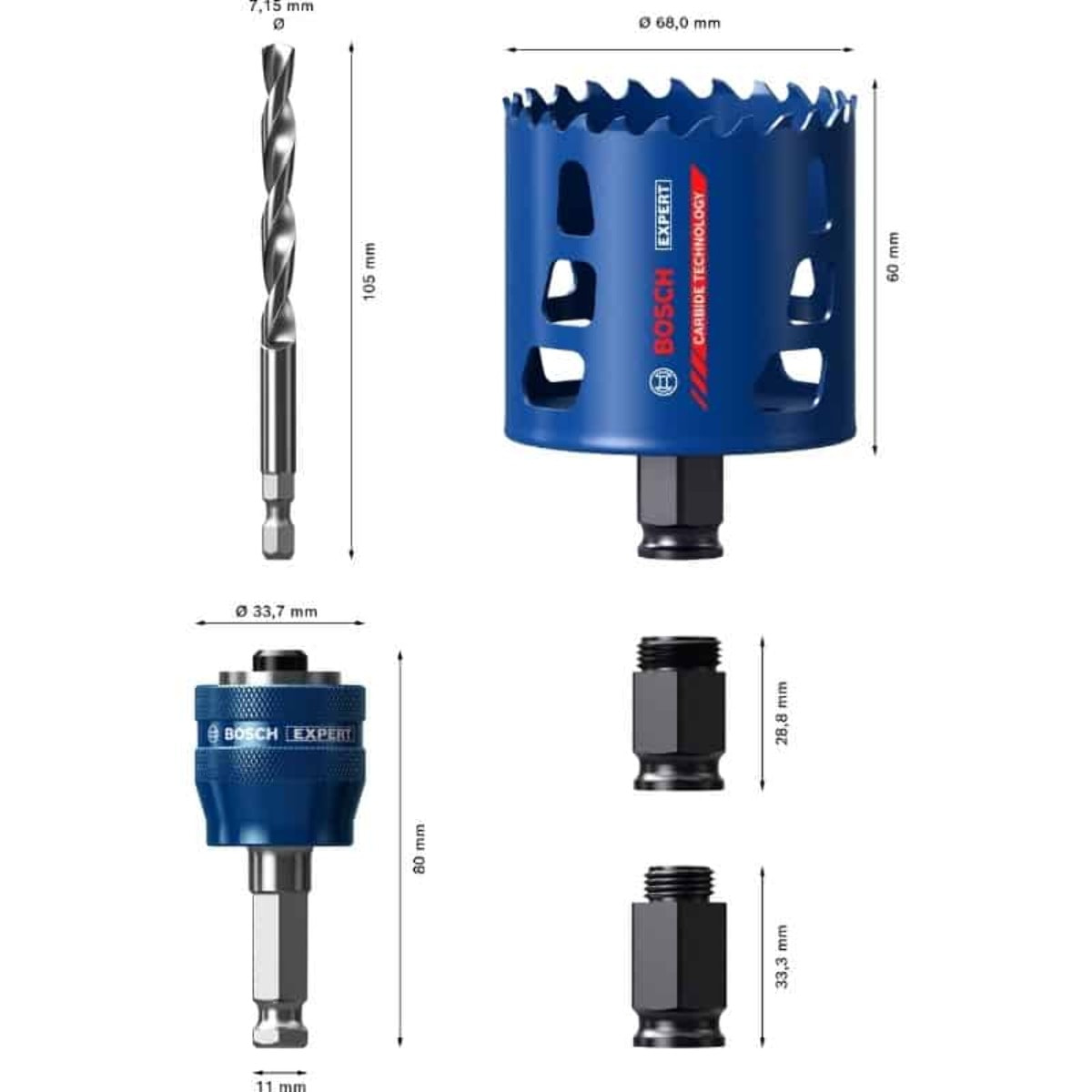 Kit PowerChange + Trépan carbure Ø 68 mm - BOSCH - 2608900450