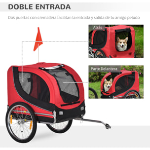 Remolque Bici Mascota de Oxford 130x73x90cm Rojo y Negro