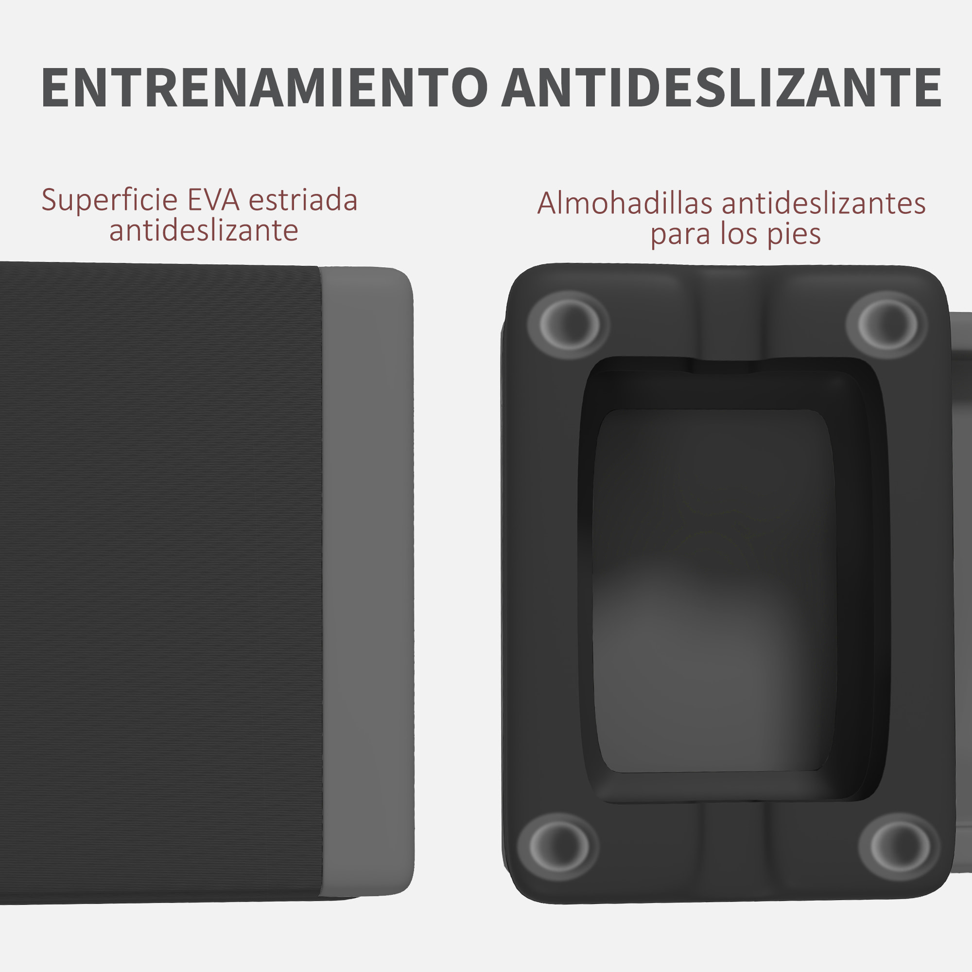 Step de Aeróbic, Step para Fitness Antideslizante, Altura Regulable 3 Niveles de 10,5/15,5/20,5 cm, Carga 250 kg, para Ejercicio en Casa, Gimnasio, 77x36x20,5 cm, Gris y Negro